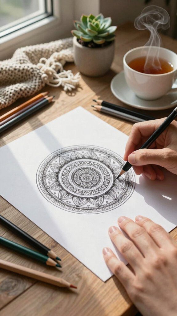 symmetrical segmented meditative mandala drawing