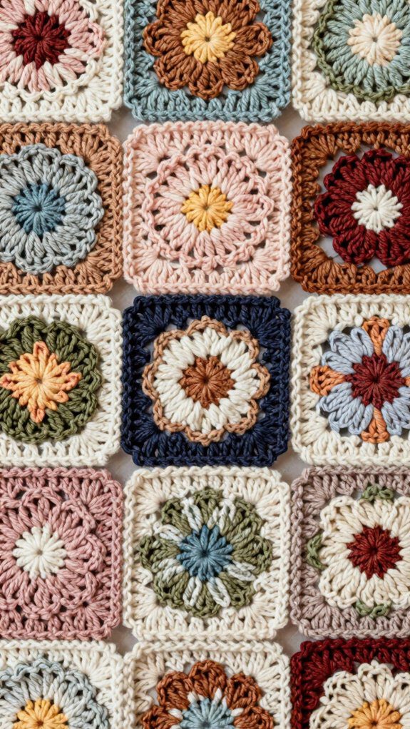 textured crochet flower squares