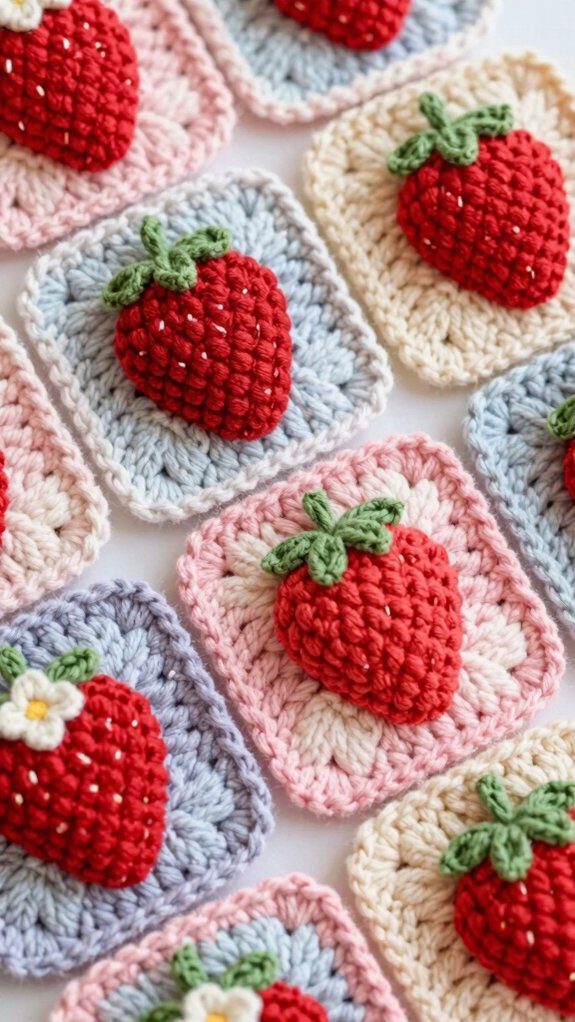 textured strawberry granny square