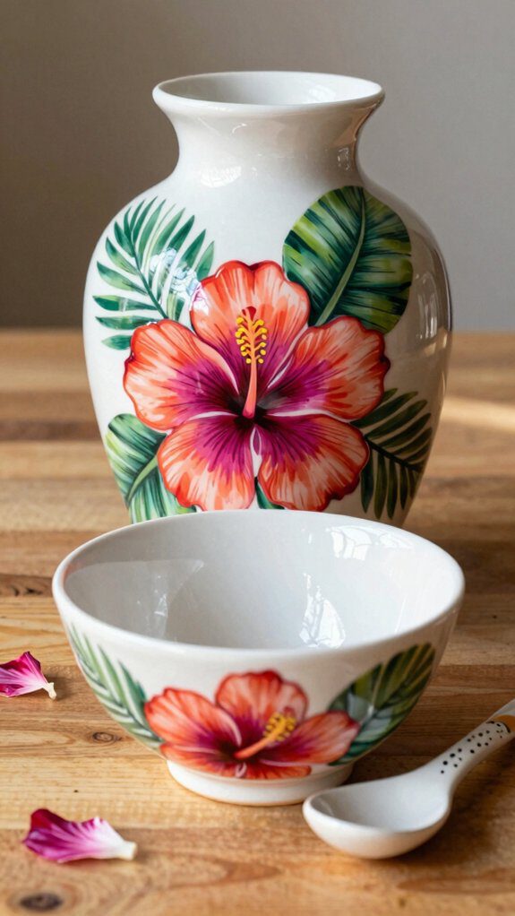 tropical hibiscus glazed pottery