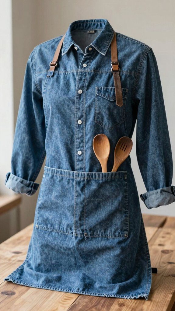 upcycled button down kitchen apron