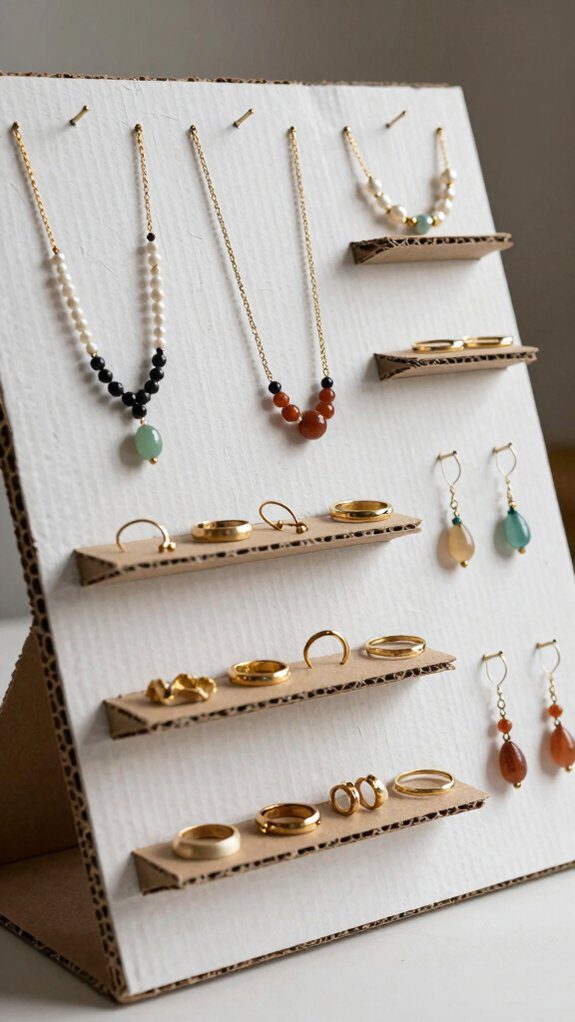 upcycled fabric cardboard jewelry display