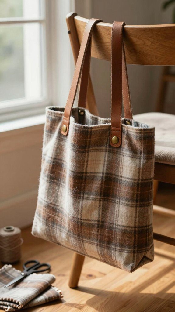 upcycled flannel tote bag