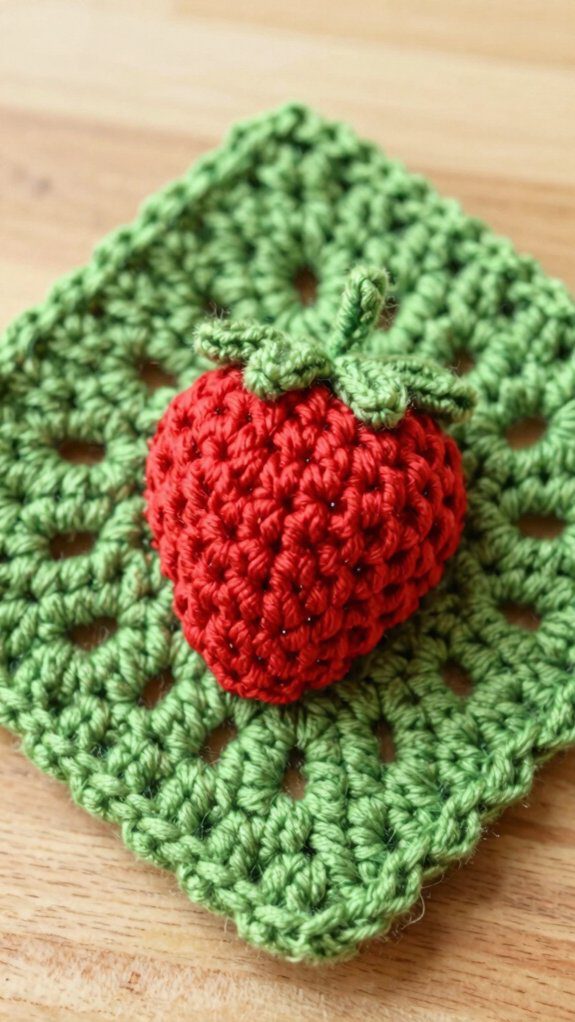 vibrant crochet strawberry block