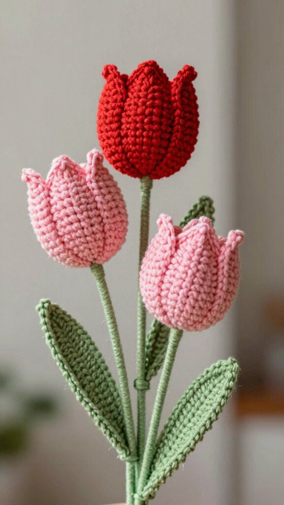 17 Crochet Flower Wall Hanging Patterns for Home Decor 6 vibrant crochet tulip design