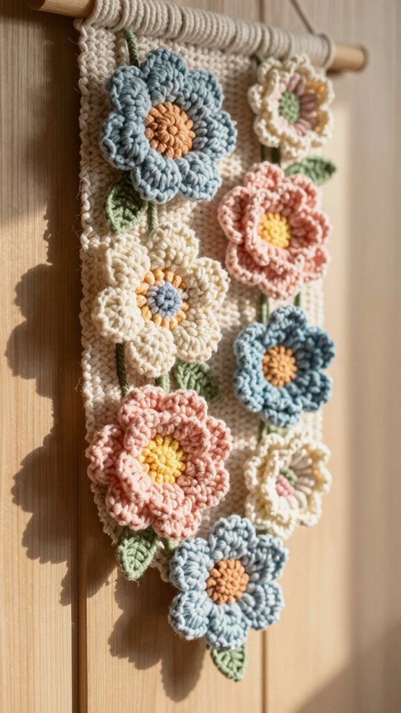 17 Crochet Flower Wall Hanging Patterns for Home Decor 3 warm vintage boho decor