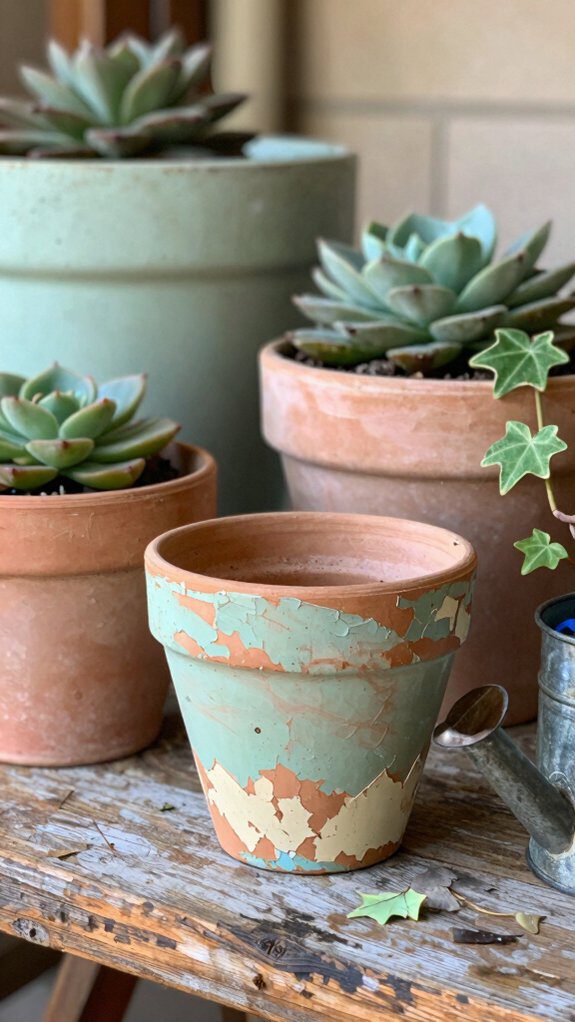 weathered layered painted terra cotta