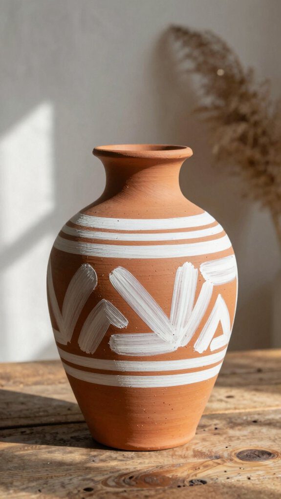 21 Pottery Vase Painting Ideas for Creative Home Decor 5 white trimmed terracotta vase