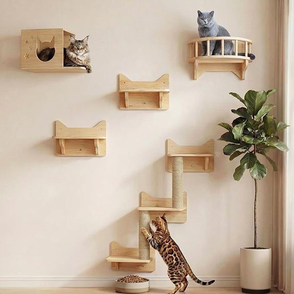 wooden wall mounted cat shelves
