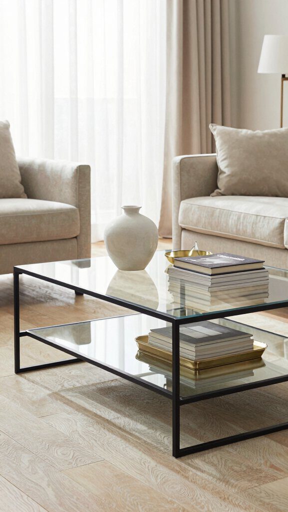 black framed clear glass table