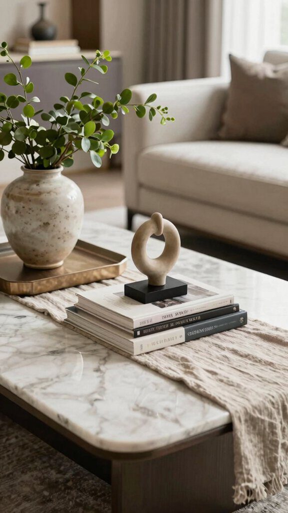 14 Coffee Table Decor Ideas for a Stylish Living Room Setup 10 brass or ceramic sculpture accent