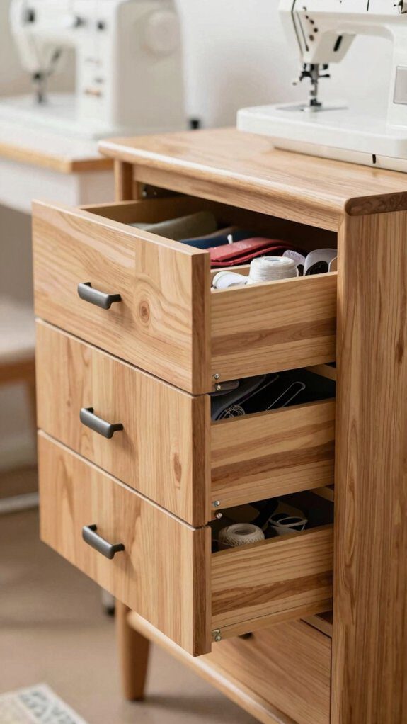 built in adjustable sewing storage