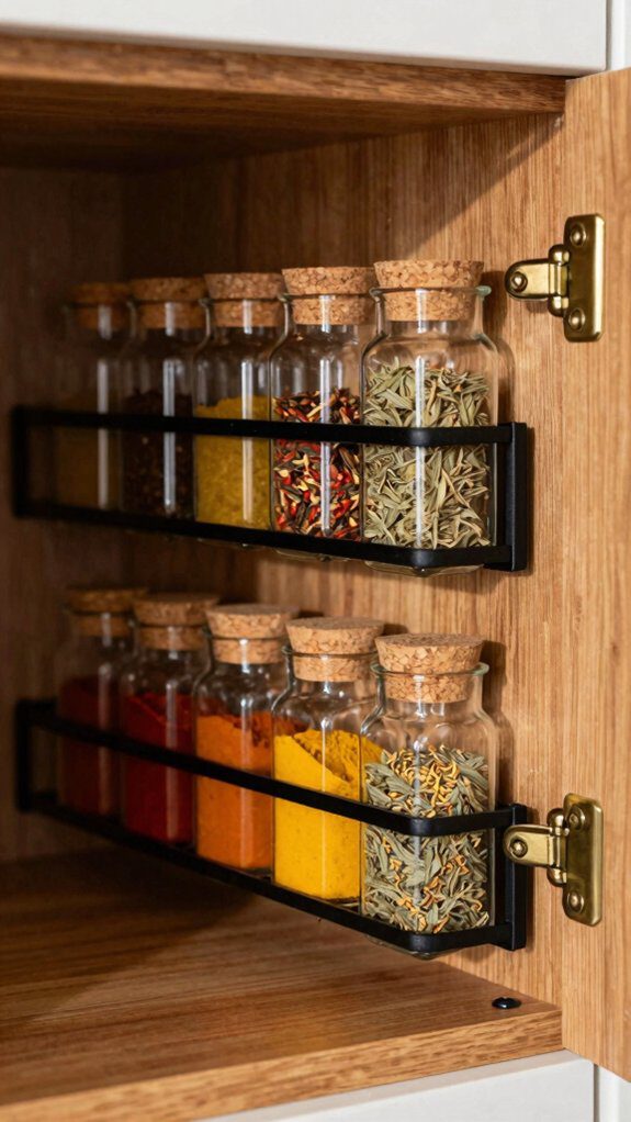 13 Spice Rack Ideas to Organize Your Kitchen Beautifully 7 cabinet door spice jar organization