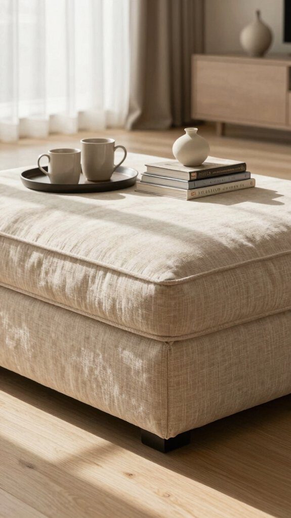 12 Ottoman Coffee Table Ideas That Are Stylish and Functional 7 calm neutral textured ottoman seating