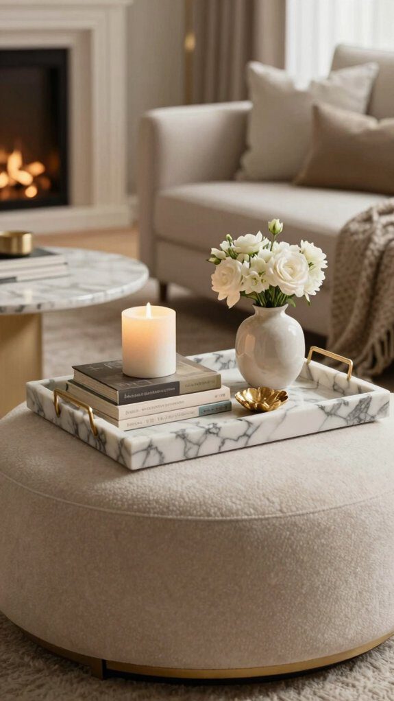carrara tray with brass vase