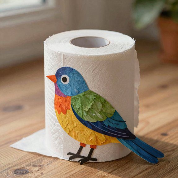 colorful painted toilet roll bird