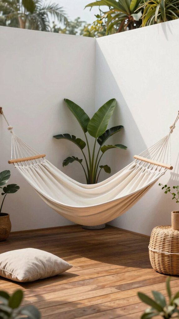compact corner hammock cocooning setup