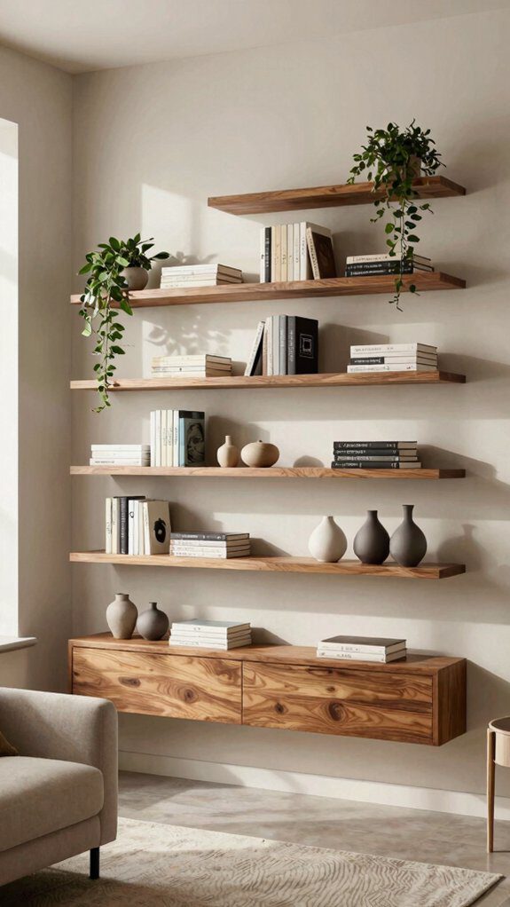 13 DIY Bookshelf Ideas for Living Rooms That Are Stylish and Functional 2 diy painted floating bookshelves scheme
