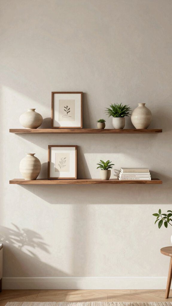 evenly spaced mirrored shelf arrangement