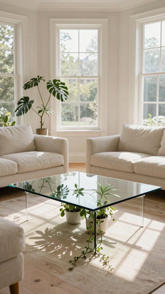glass coffee table greenery