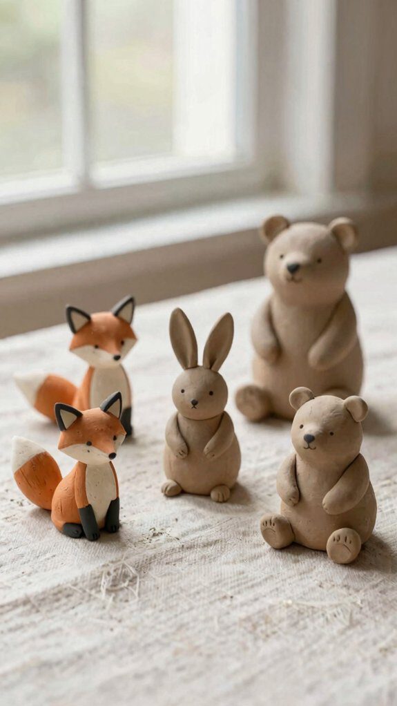 hand built air dry clay animals