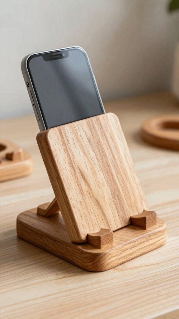 handcrafted tilted walnut phone stand
