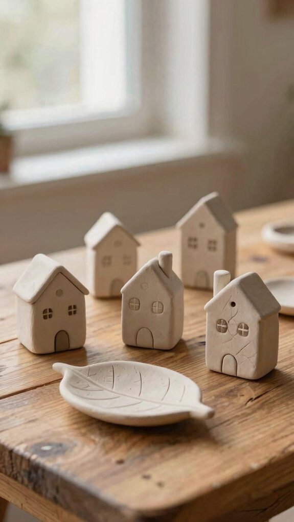 handmade textured clay house ornaments