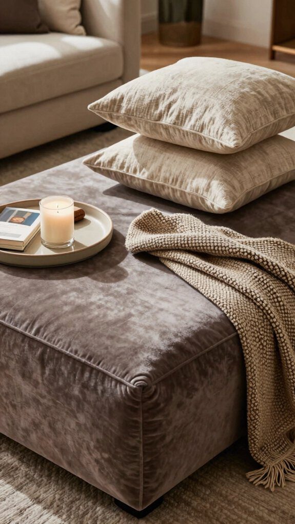 12 Ottoman Coffee Table Ideas That Are Stylish and Functional 9 layered pillows folded throw