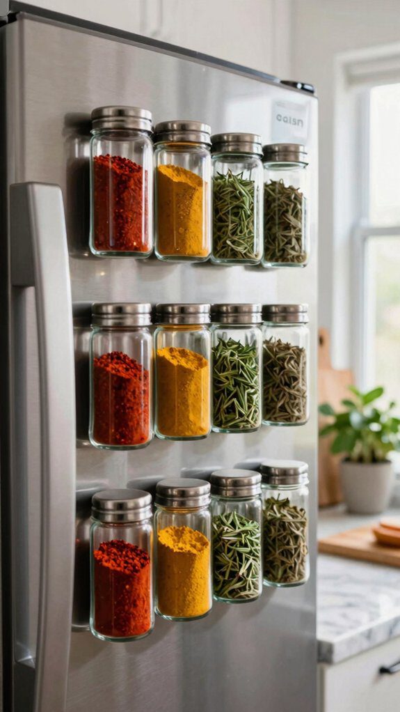 13 Spice Rack Ideas to Organize Your Kitchen Beautifully 4 magnetic 4 ounce glass jars
