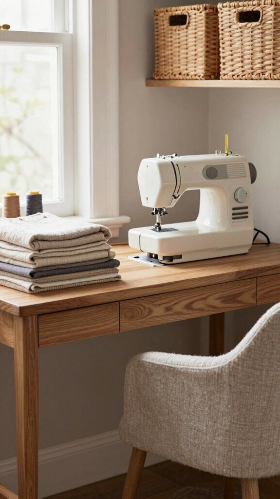 minimalist sewing nook styling