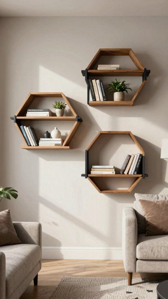 13 DIY Bookshelf Ideas for Living Rooms That Are Stylish and Functional 12 modular geometric plywood hexagons