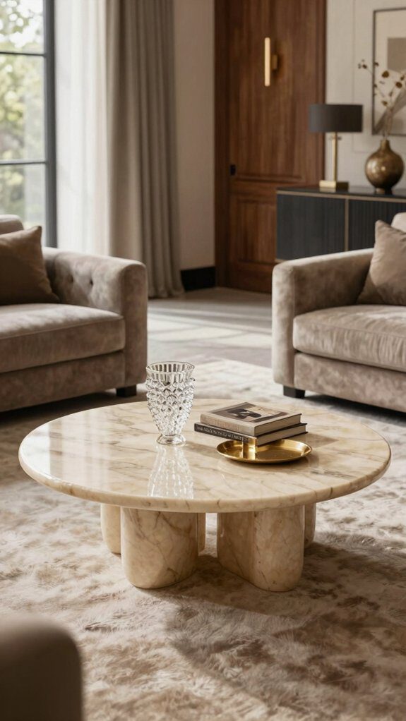 rounded travertine coffee table