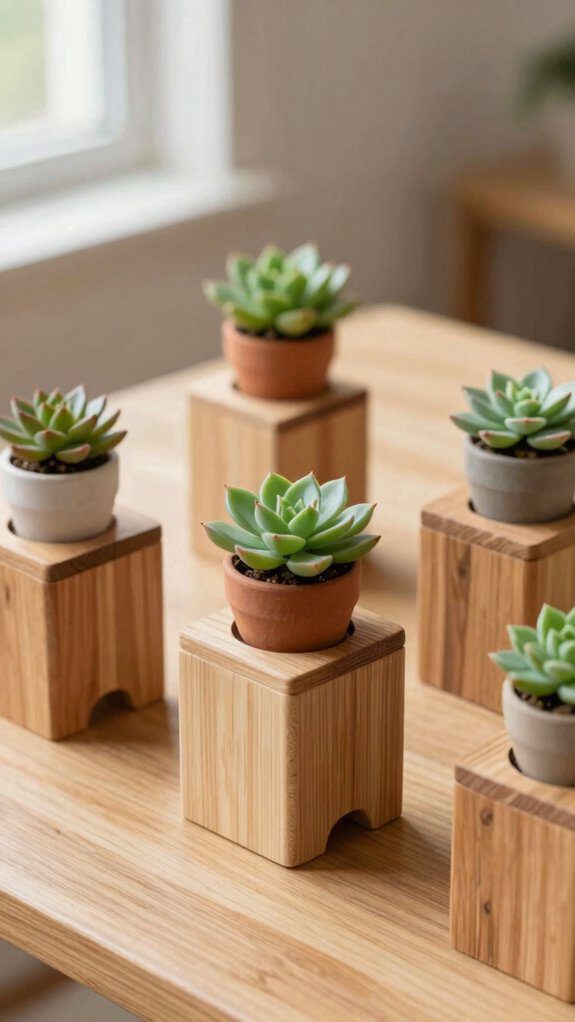 scrap hardwood three leg plantstands