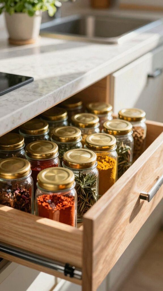 13 Spice Rack Ideas to Organize Your Kitchen Beautifully 3 shallow drawer tiered spice organizer