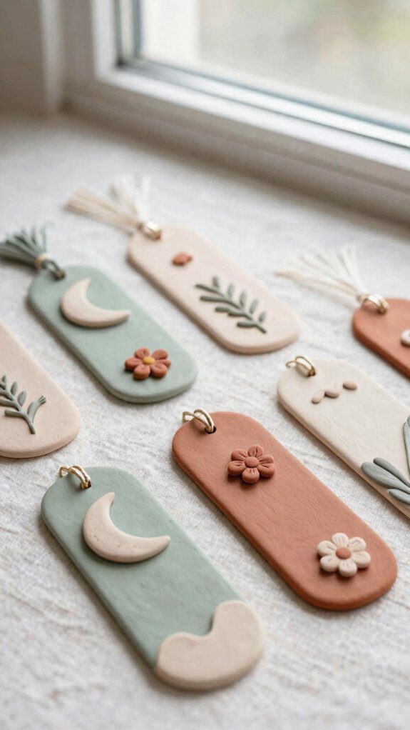 slim marbled botanical clay bookmarks