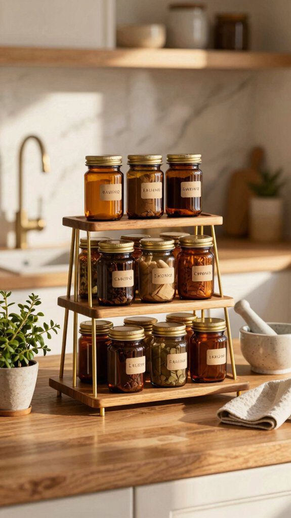 13 Spice Rack Ideas to Organize Your Kitchen Beautifully 6 staggered countertop spice rack