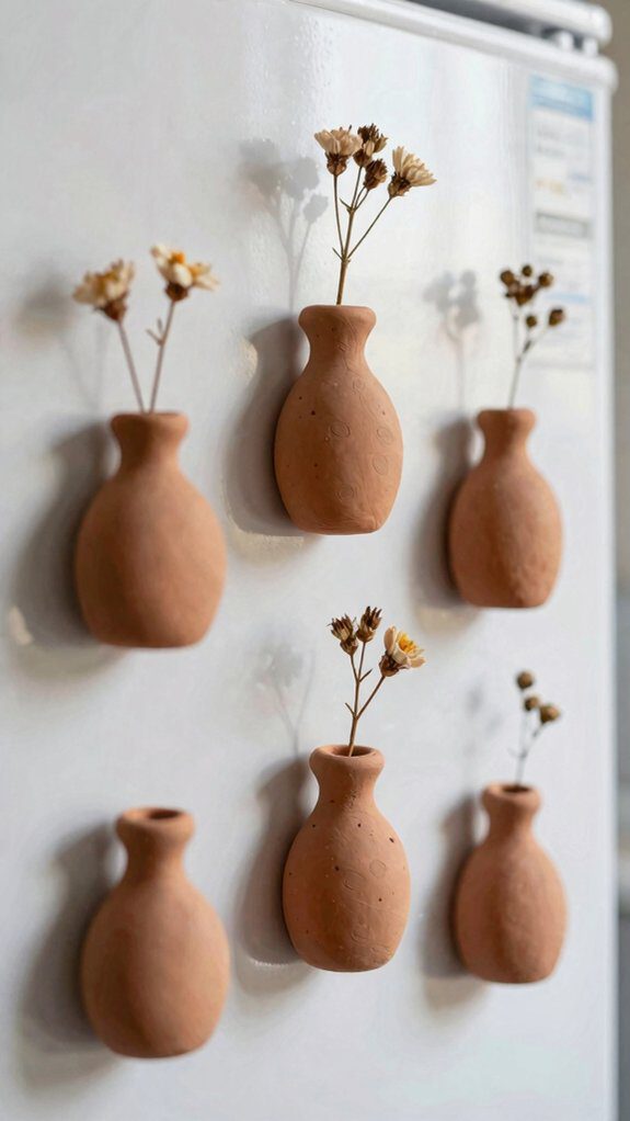 tiny clay magnetic fridge vases