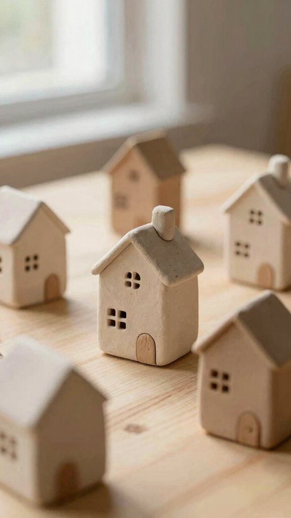 tiny hand painted clay houses