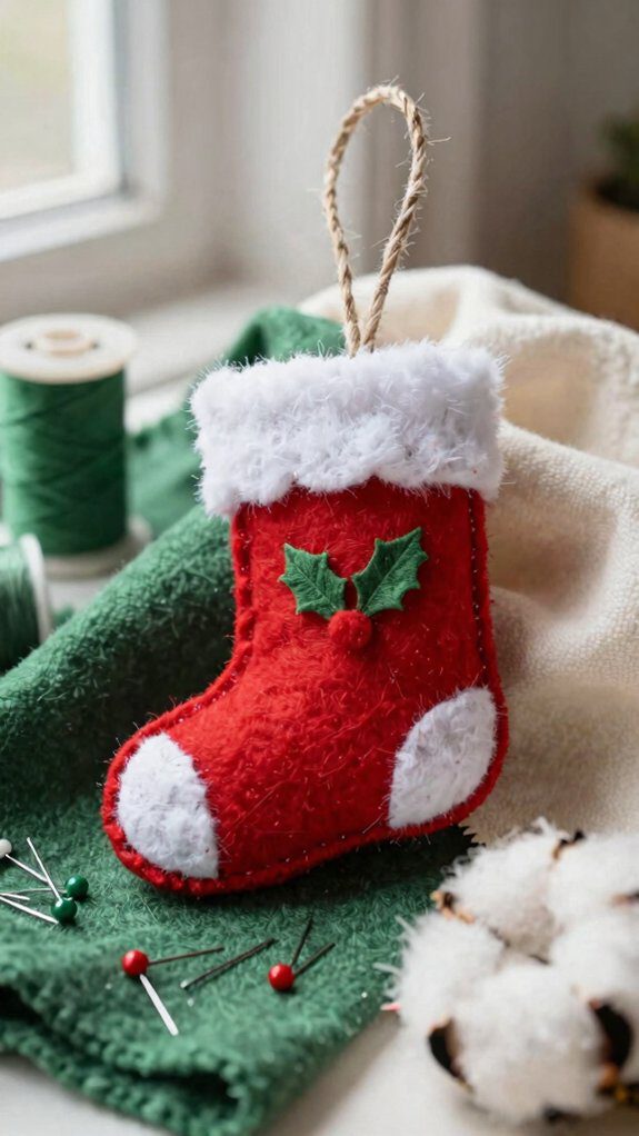 tiny sewn christmas stocking ornament