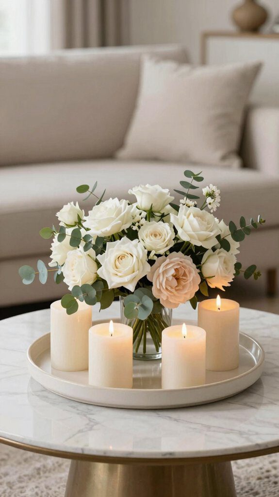 tray with candle and bloom