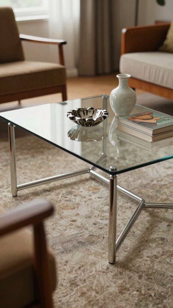 tubular chrome beveled glass table