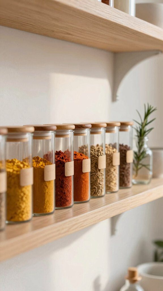 13 Spice Rack Ideas to Organize Your Kitchen Beautifully 8 uniform 2oz glass jars
