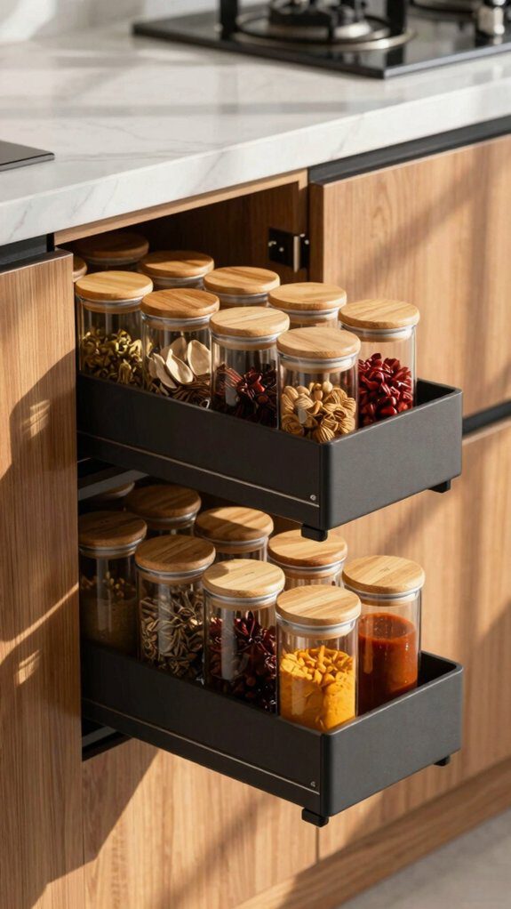 13 Spice Rack Ideas to Organize Your Kitchen Beautifully 5 vertical pull out spice organizer