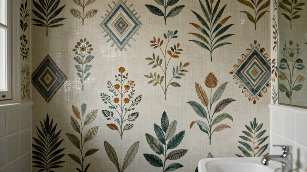 vibrant bathroom wallpaper accent