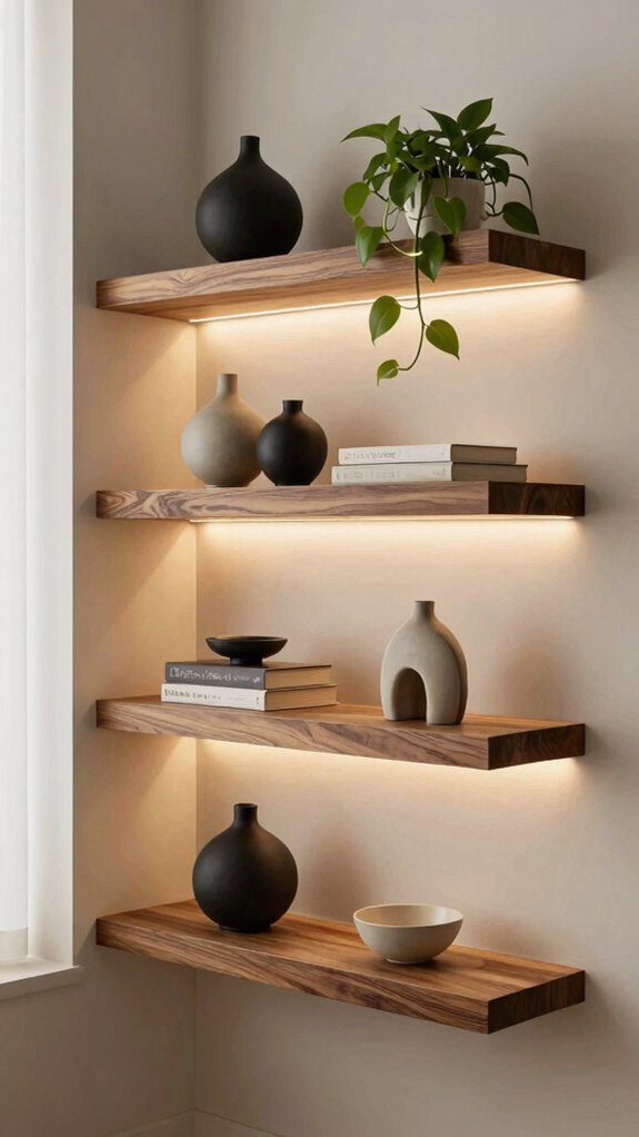 warm dimmable led lit floating shelves