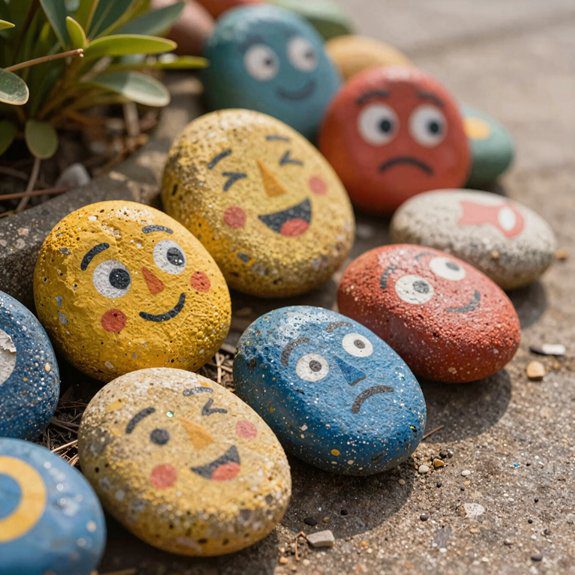 acrylic painted rock plant markers
