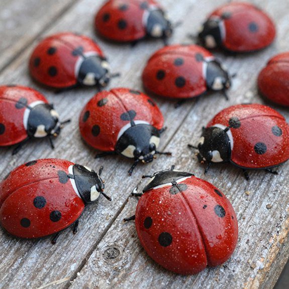 colorful ladybug rock painting