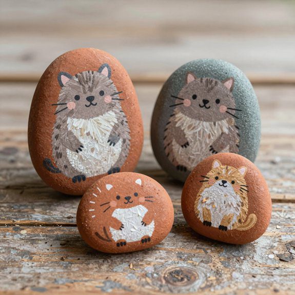 cute cartoon animal rock painting