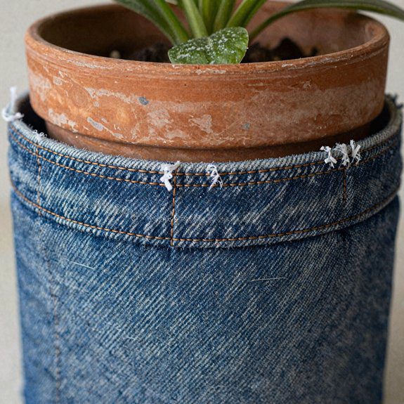 DIY With Old Jeans That Turn Worn Denim Into Useful and Stylish Pieces 7 denim upcycled plant pot sleeves