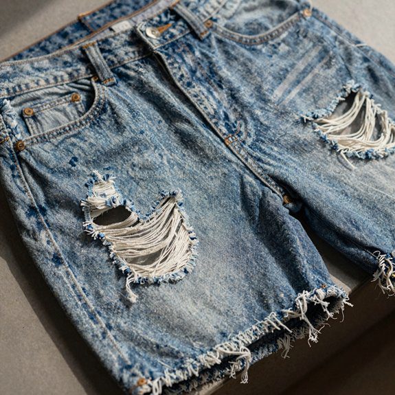 distressed patchwork denim shorts